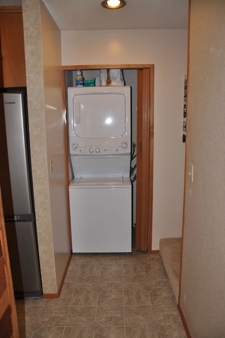 Washer and dryer for your use. Laundry detergent supplied.