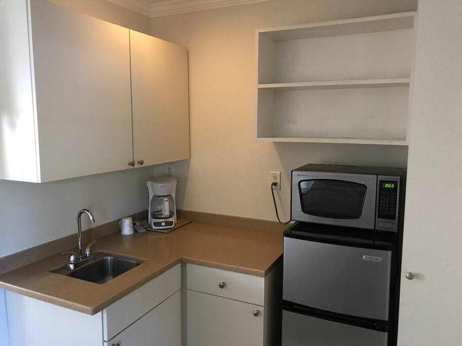 Small efficiency kitchen area come with hot plate.