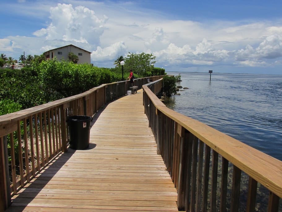 The boardwalk along the Adam's Cut where you can fish or shrimp.