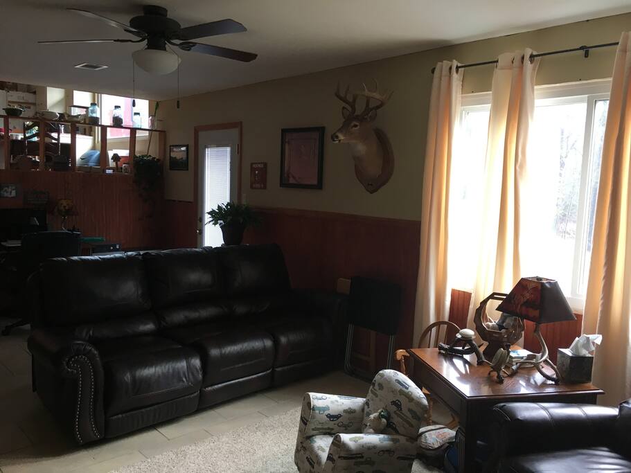 Patio exit, desk and wifi connection.