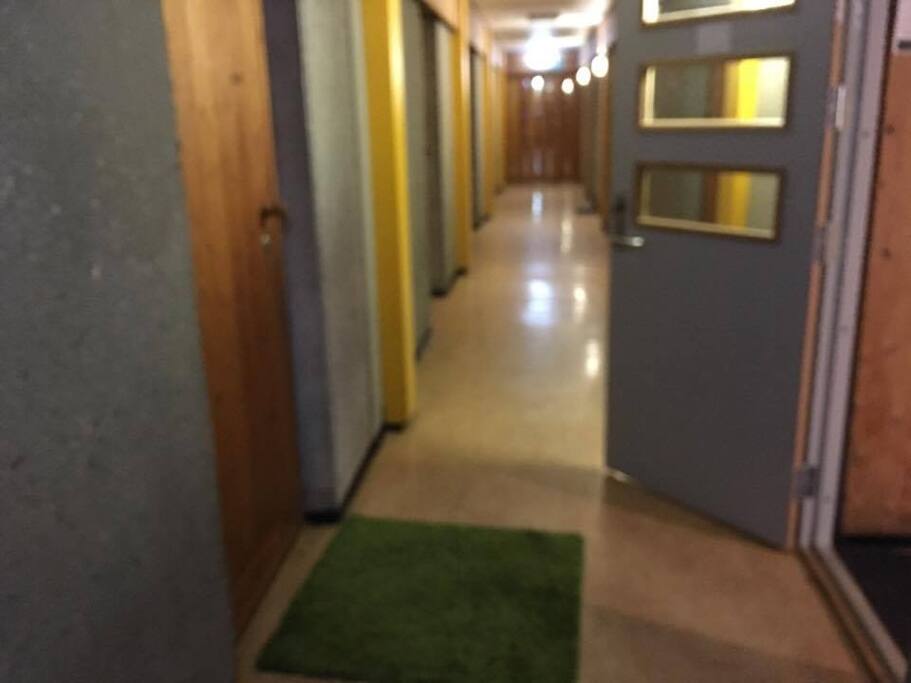 Entrance from elevator on left to the apartment and right to the kitchen