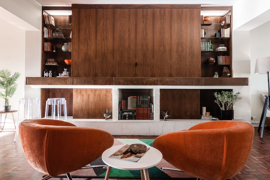 fireplace from the 60s (Copper, marble, granite and oak wood)