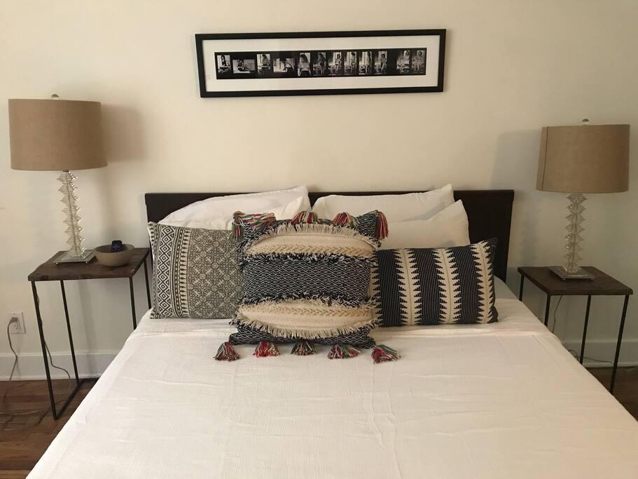 Bedroom with queen sized bed.