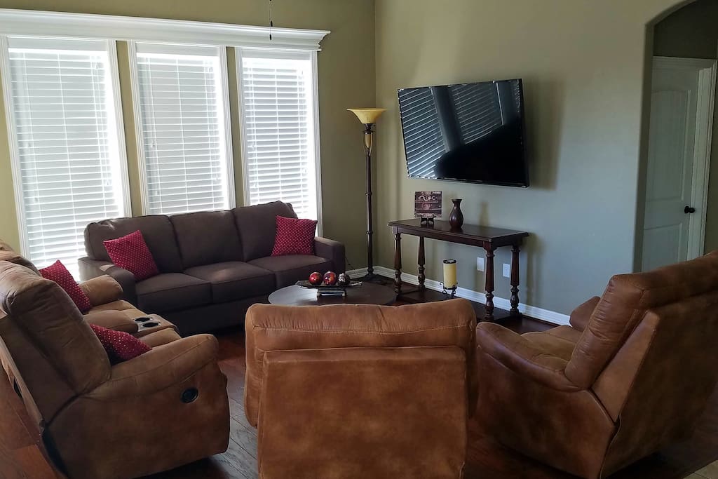 Open concept, split living room set. With Queen Sleeper Sofa (memory foam)