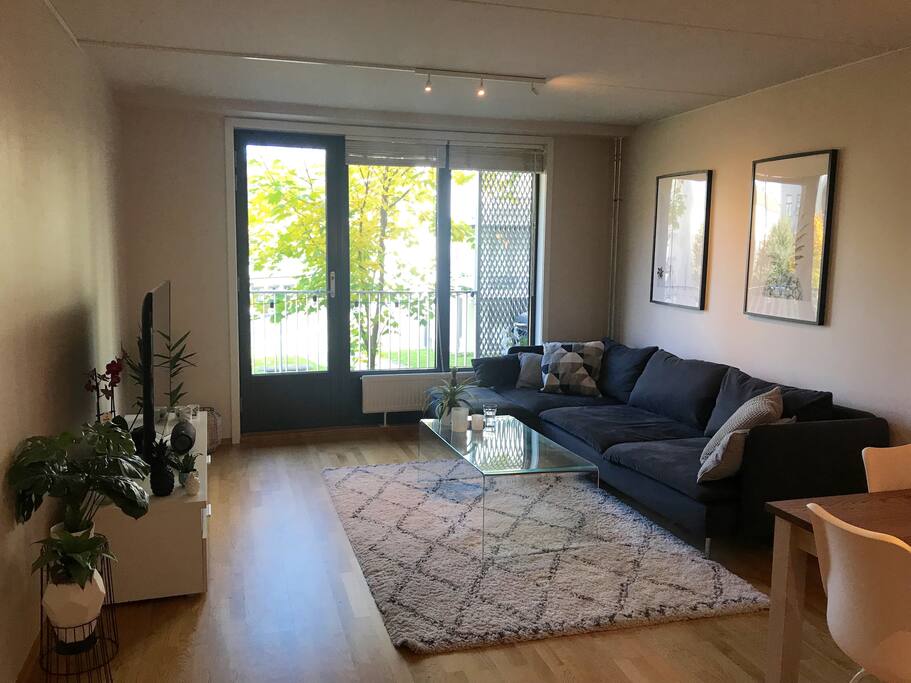 Living room and entrance to balcony