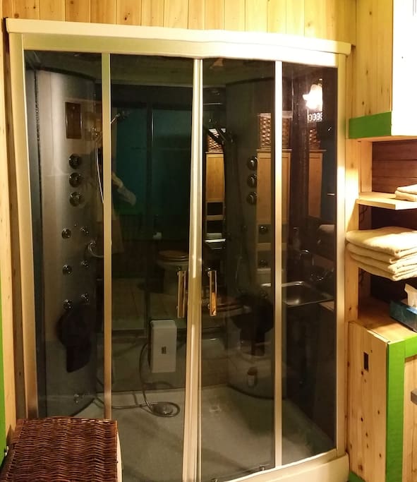 Silverton's only two-person walk-in steam shower/steam room with Bluetooth audio.