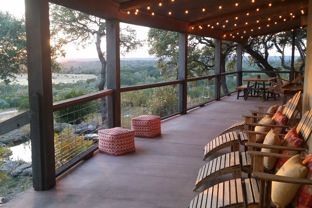 Cafe lights set a festive mood to spend the evening on the spacious porch!