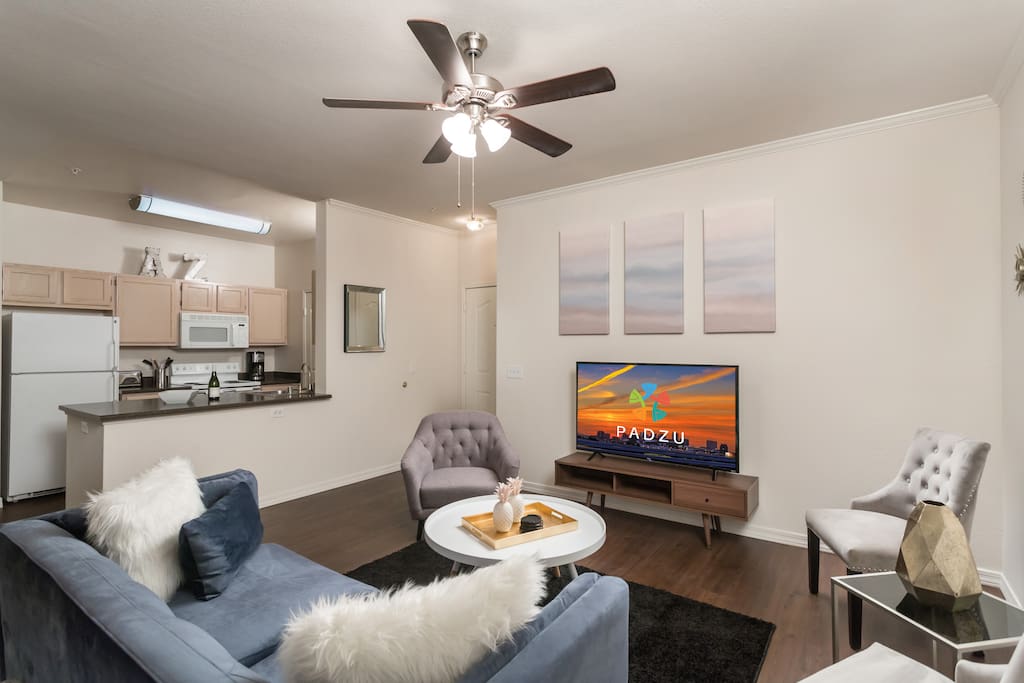 Invite over friends to enjoy the spacious living room area.