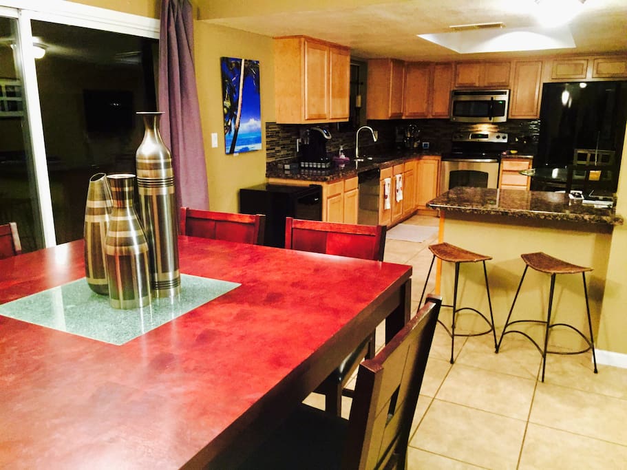 Seating directly accesses kitchen