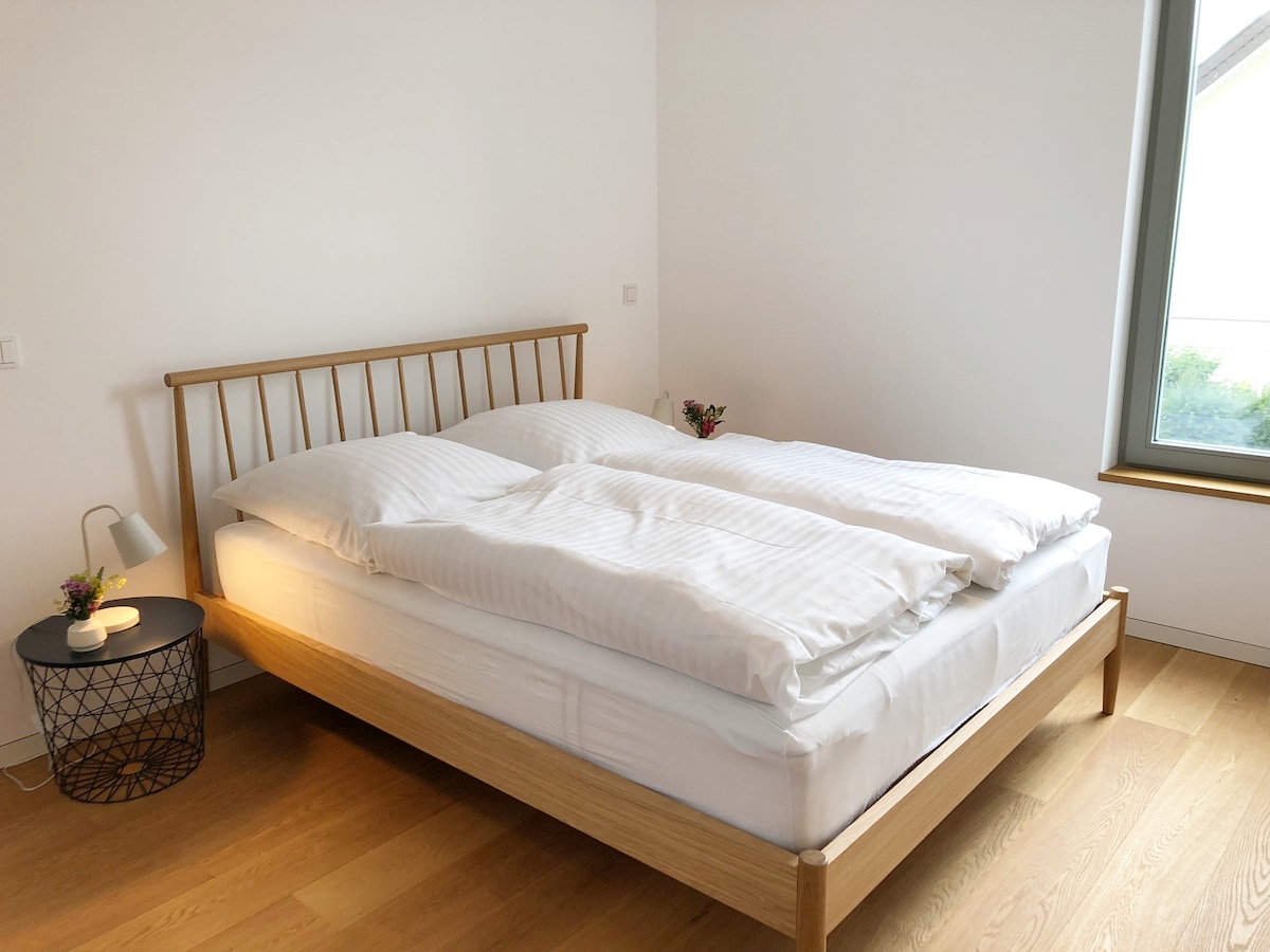 Oak bed in the  master bedroom