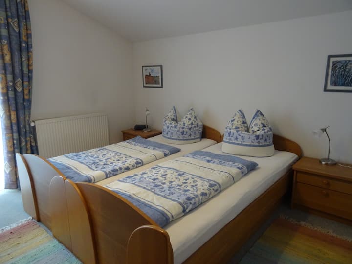 Children's bedroom - double bed and 2 single beds available; with access to main balcony