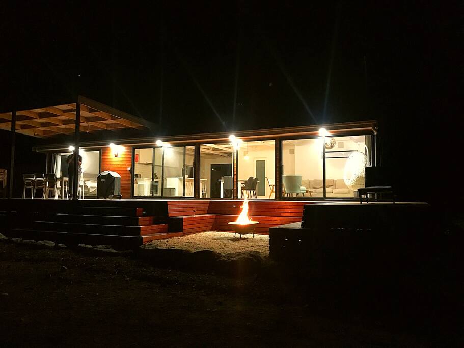 Sunken outdoor fire pit lounge makes winter stays a highlight.