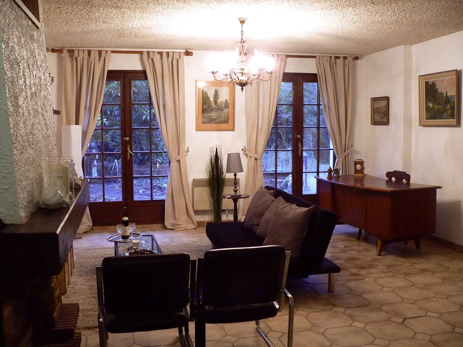 Living Room with fireplace and big windows : )