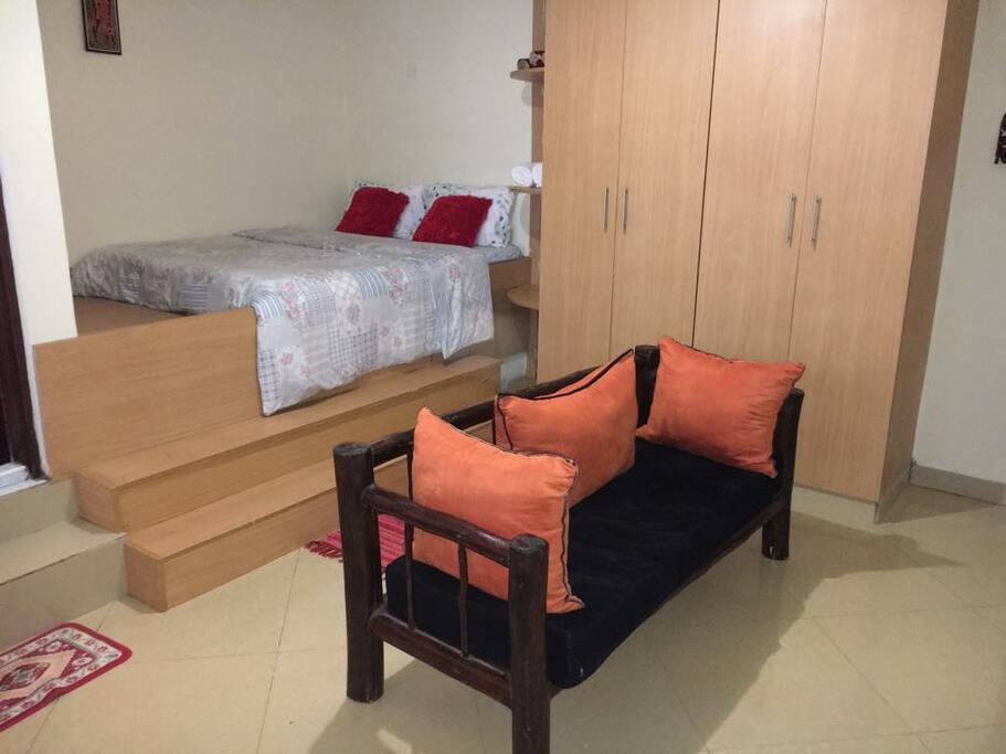 Spacious bed and sitting area