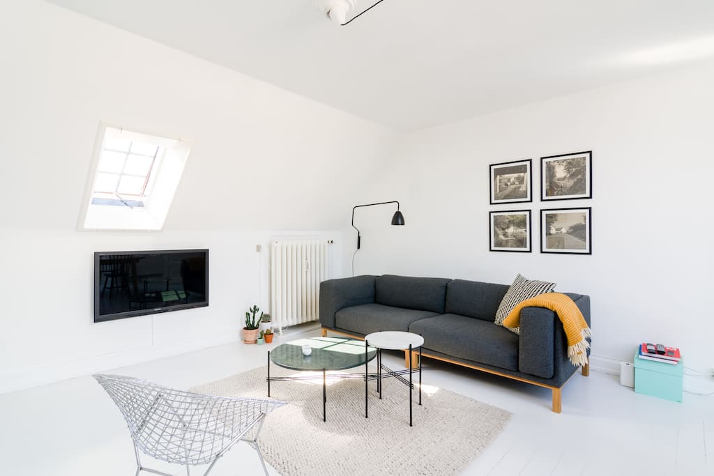 Comfy sofa with reading light and Apple TV