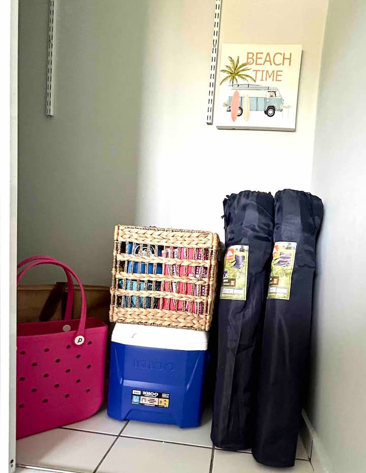 Beach time. We offered a few things for your convenience like chairs, bags, a cooler, etc. Have fun!!!