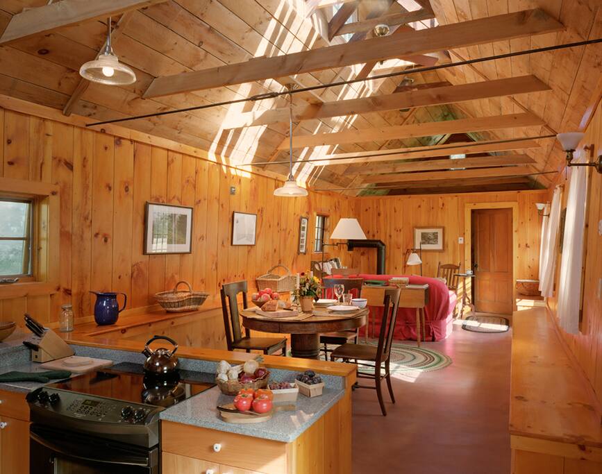 There are high ceilings and lots of light. The kitchen comes fully complete with just about everything you'd need to cook a holiday meal.