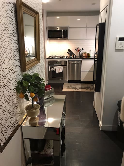 entryway (bathroom to the left, kitchen to the right)