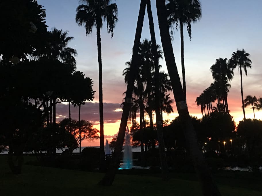 Sunset from property looking across street at beach!