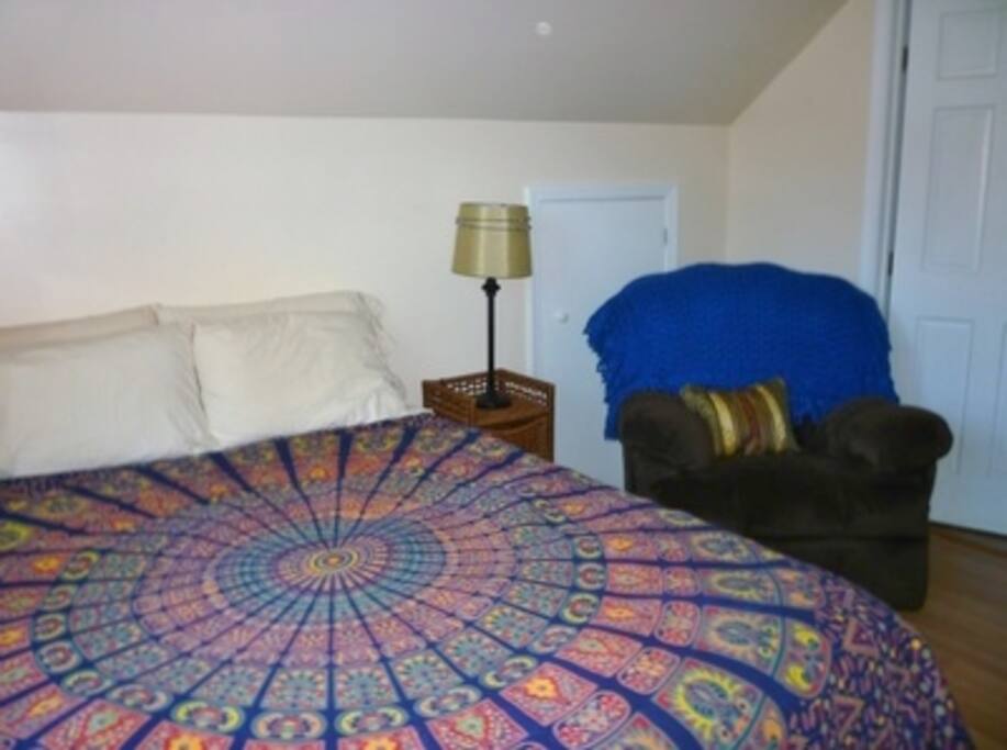 This peaceful room has lots of options for sitting (and lying) back and relaxing.