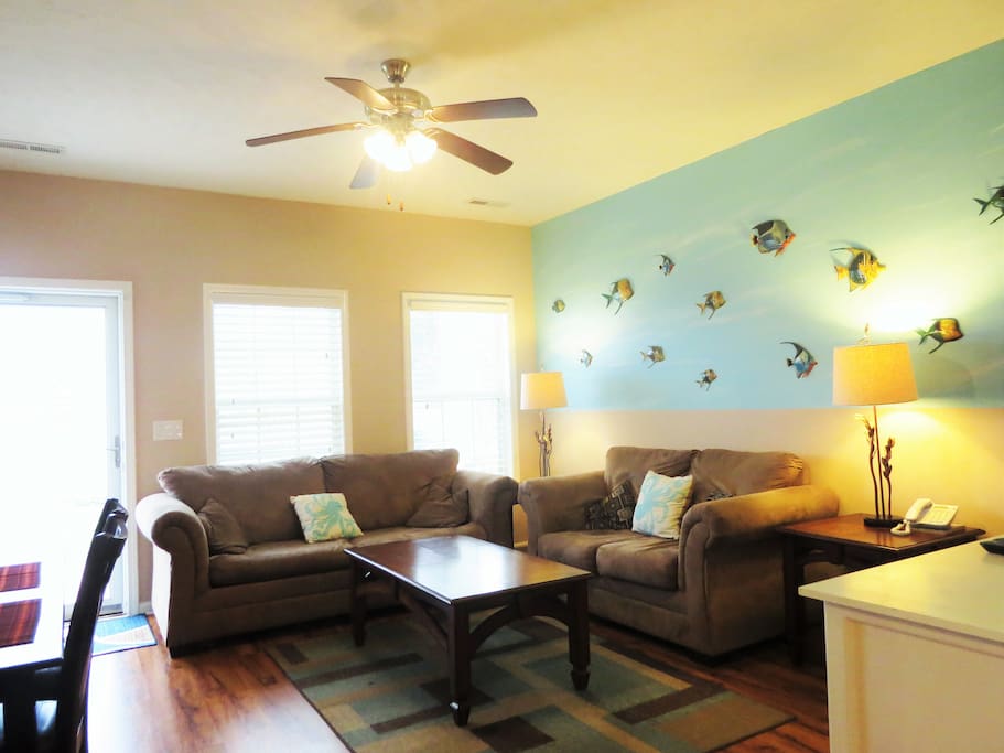 Living room with sleep queen sofa