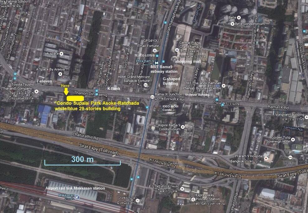 The place Supalai Park Asoke-ratchada is at the city center. Just 400 m to MRT and big shopping mall.
