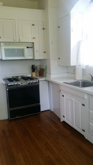 The kitchen is layer out conveniently for cooking and there is counter space.