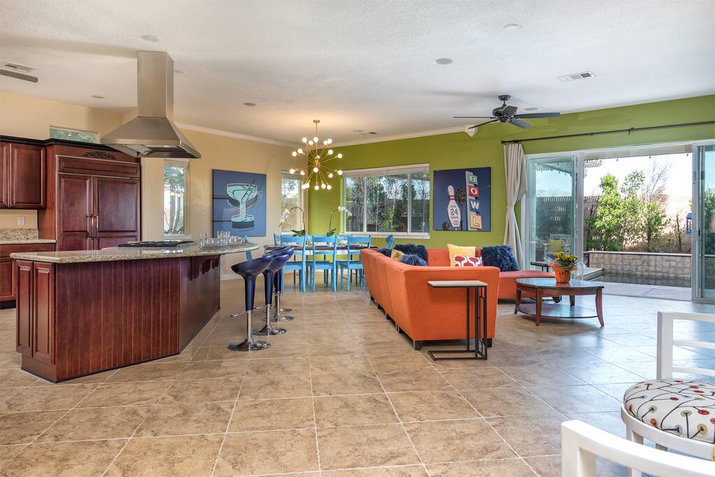 Spacious open floor plan overlooking pool & spa