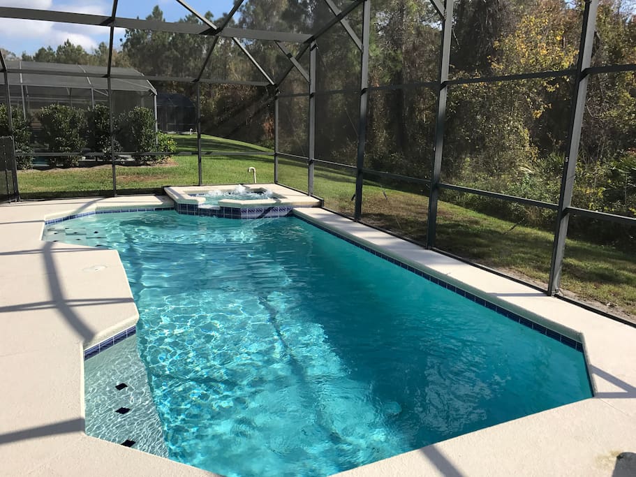 A large private pool awaits