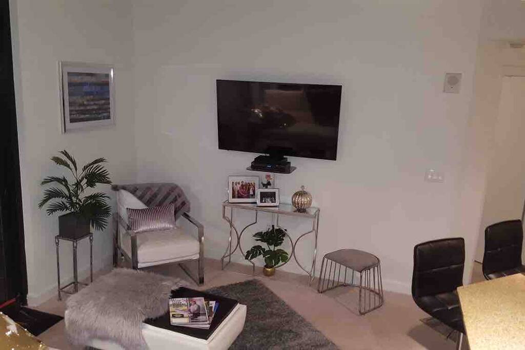 Smart Tv living room with cable tv and Blu-Ray player