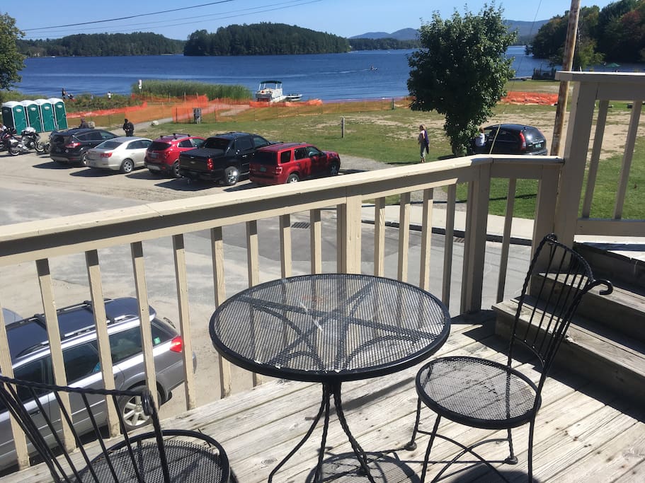 Sit out on the deck overlooking Island Pond
