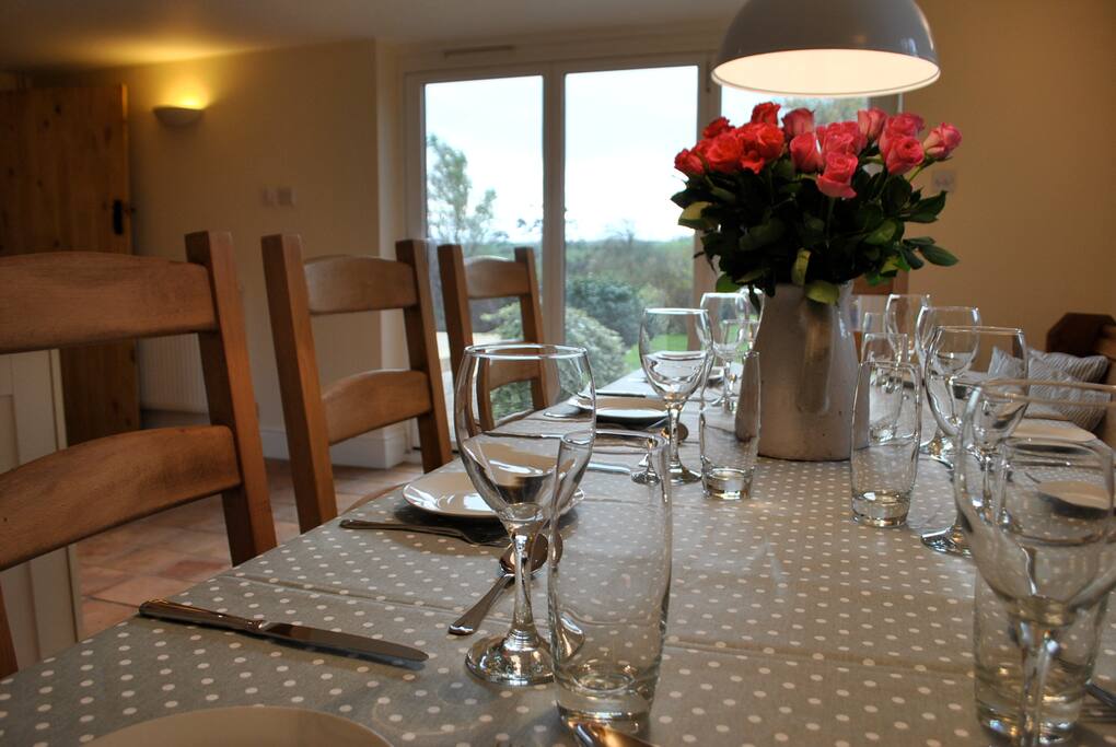 Our kitchen table can comfortably sit 10 and we have a high chair for the younger members of the family.