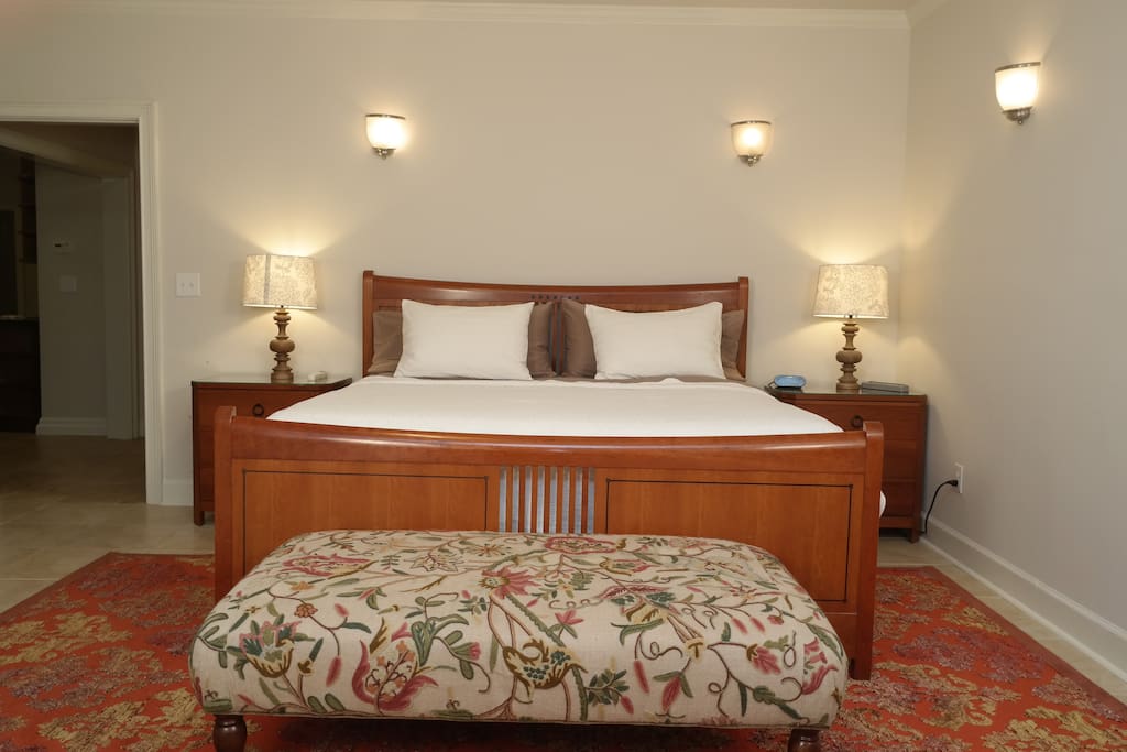 The king bed is huge! Matching nightstands and charging stations are available too!