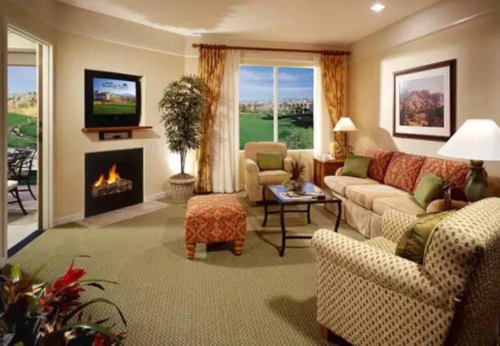 Tv, DVD player, Fireplace