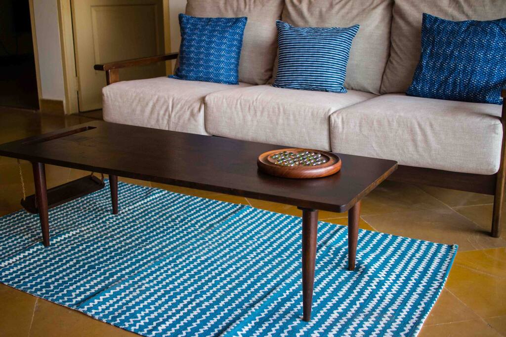 Indigo inspired sitting area.