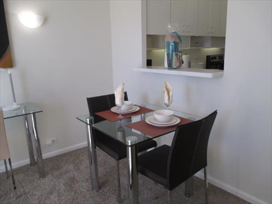 Dining area with seating for 2 where you can dine in comfort