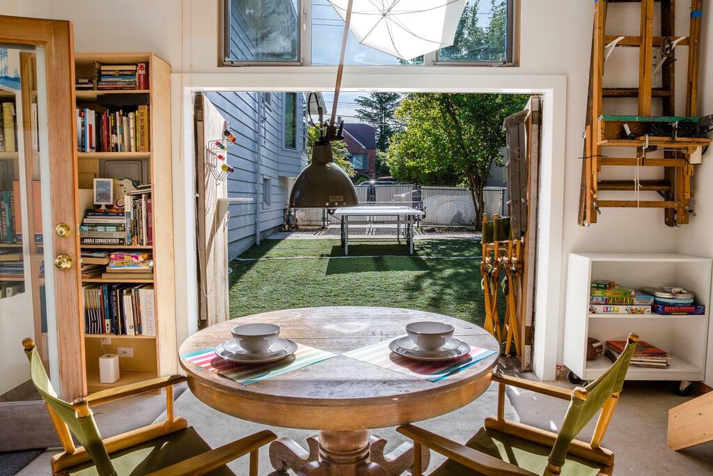 Throw open the huge doors for the morning sun. Ping pong anyone?