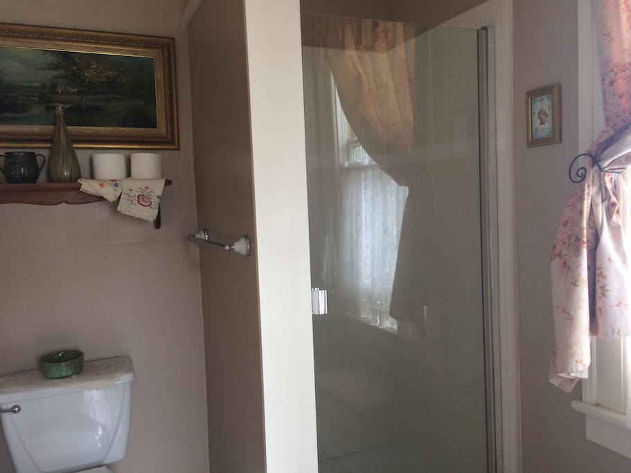 Private en suite bathroom with shower.