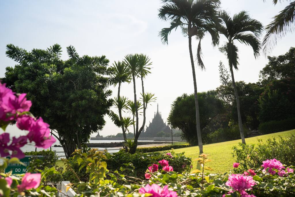 Condo's garden. You can see the famous castle called the Sanctuary of Truth.