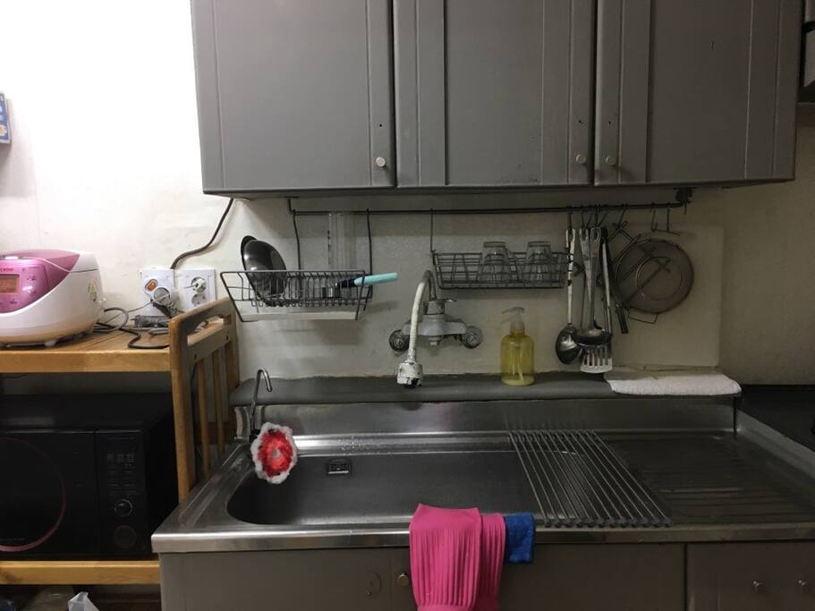 My small kitchen! It's in front of your room to stay. You can cook of course, put something in the fridge. use microwave, ricecooker.. everything's free!