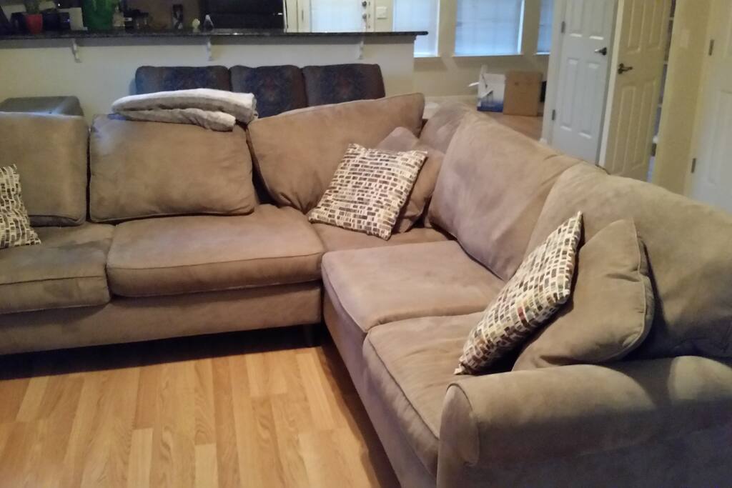 Giant Sectional, open kitchen/living room/dining room