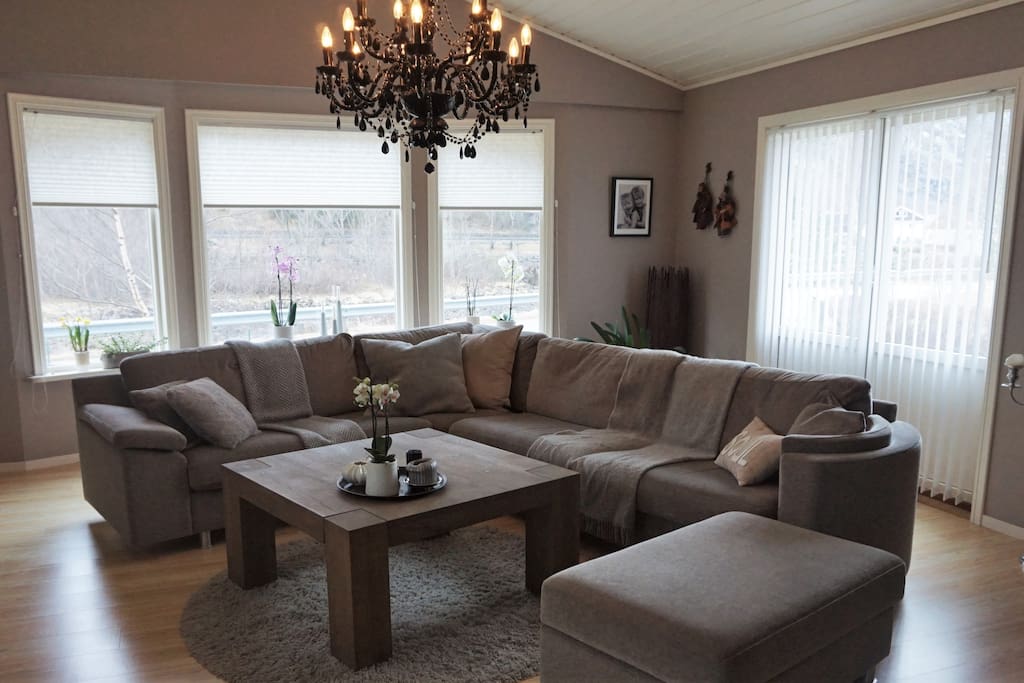 Spacious and comfy couch for the whole family to kick back and realx in after a day of adventure