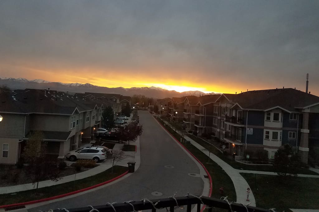 View of the sunset from the balcony.