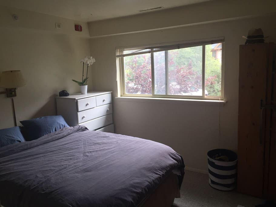 Queen bed with great light and view of surrounding mountains.