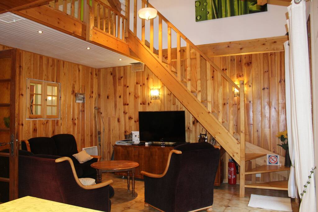 Le salon, TV grand écran, lecteur DVD, TNT.