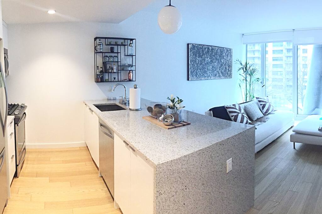 Open floor plan with huge counter space.