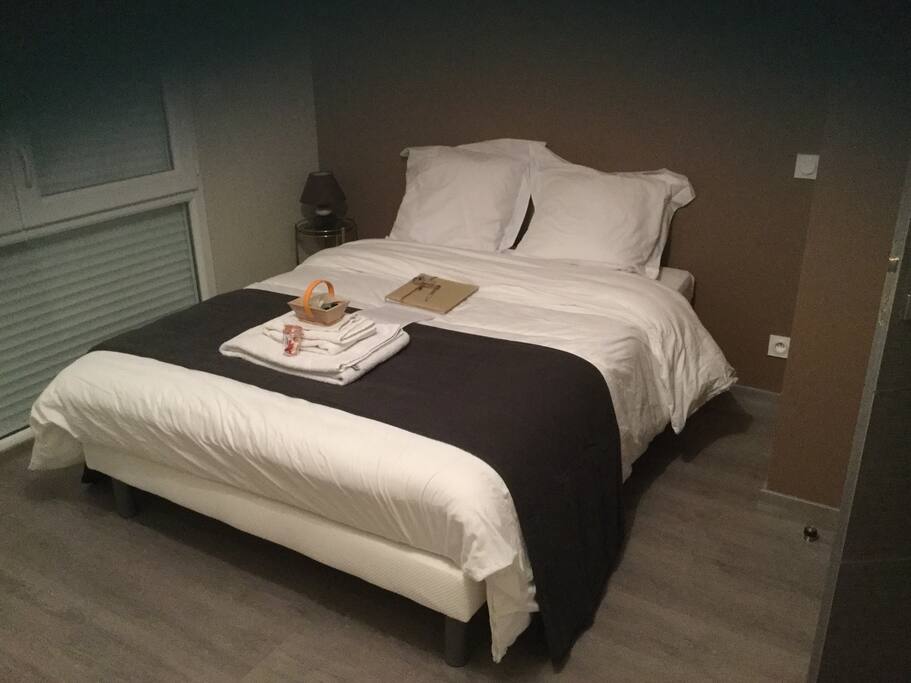 Grande chambre confortable avec un vrai lit et matelas de qualité. Wi-fi dans la chambre, nombreux rangements. Linge de lit fourni.