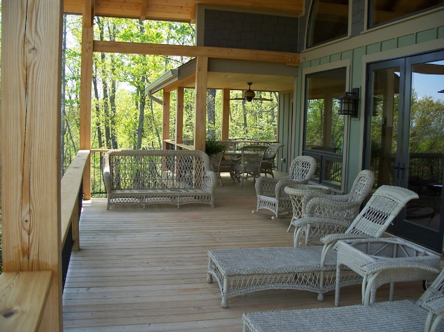 Covered Cypress Deck with Wicker Furniture