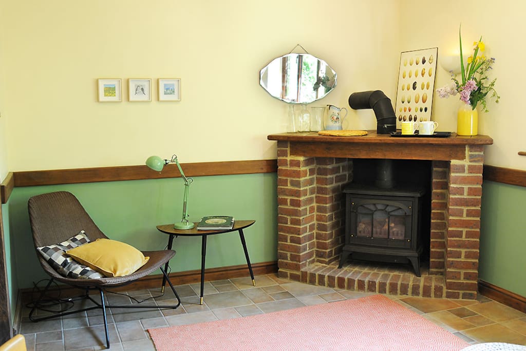 Lounge with gas wood-burner