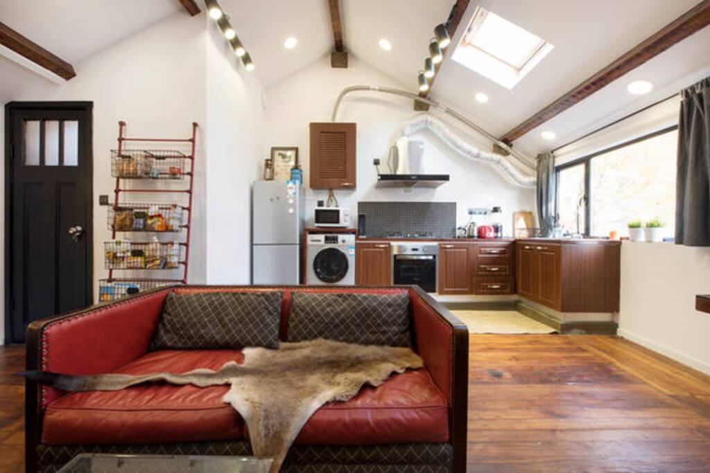 A view of the kitchen area.
